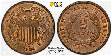 1864 2C Large Motto MS64RB