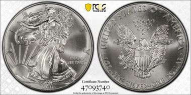 2011 $1 Silver Eagle 25th Anniversary MS69
