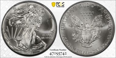 2011 $1 Silver Eagle 25th Anniversary MS69