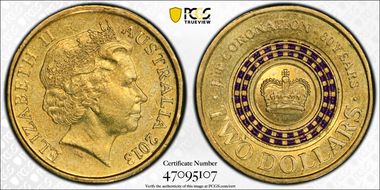 2013 $2 Coronation Colorized MS63