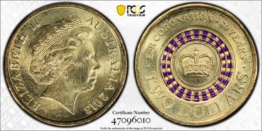 2013 $2 Coronation Colorized MS63