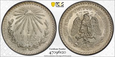 1945-M Peso KM-455 Ag MS66