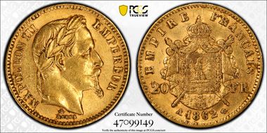 1862-A 20 Fr Gad-1062 F-532 Grand A AU53