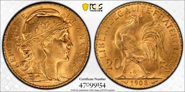 1908 20 Fr Gad-1064a F-535 Refrappe MS65