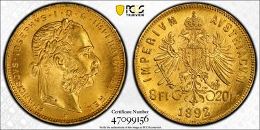 1892 8 Fl Restrike KM-2269  Au MS66