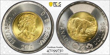 2019 $2 Polar Bear 16 Serrations MS66