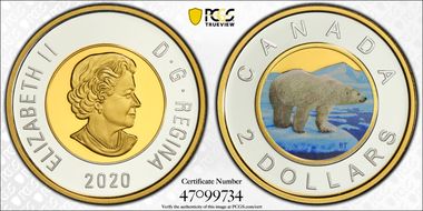 2020 $2 Polar Bear Silver Colorized Partial Gilt PR69DCAM
