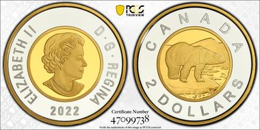 2022 $2 Polar Bear Selective Gilt-Ag PR69DCAM