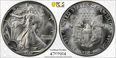 1987 $1 Silver Eagle MS69