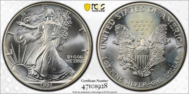1991 $1 Silver Eagle MS66