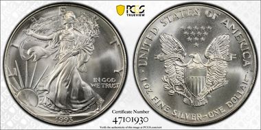 1993 $1 Silver Eagle MS68