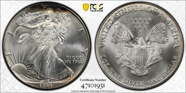 1994 $1 Silver Eagle MS67