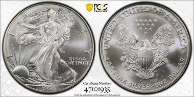 1998 $1 Silver Eagle MS68