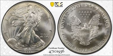 1999 $1 Silver Eagle MS67