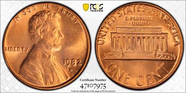 1982-D 1C Bronze MS65RD