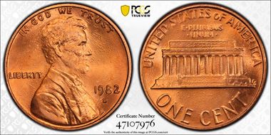 1982-D 1C Zinc, Large Date MS67RD