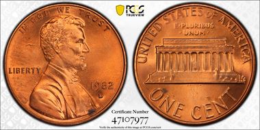 1982-D 1C Zinc, Small Date MS65RD