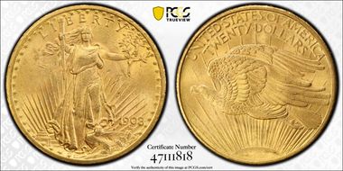 1908 $20 No Motto MS63