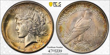 1921 $1 High Relief, Peace MS62