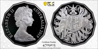 2019 50C Dodecagon 50C 50th Ann. Ag A. Machin Effigy PR70DCAM