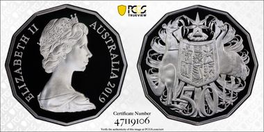 2019 50C Dodecagon 50C 50th Ann. Ag A. Machin Effigy PR69DCAM