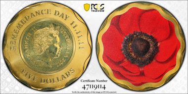 2011 $5 Remembrance Day Colorized MS68