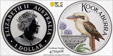 2022-P $1 Kookaburra Ag Colorized World Money Fair MS70
