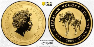2004 $100 Kangaroo-Nugget Au MS70