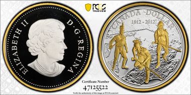 2012 S$1 War of 1812 Gold Plated PR70DCAM
