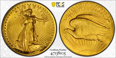 1907 $20 Saint-Gaudens, High Relief SP66+