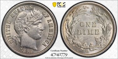 1892-O 10C MS62
