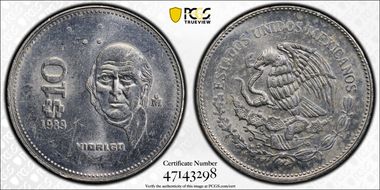 1989-Mo 10 Peso MS63