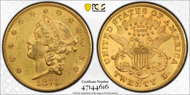 1874-CC $20 AU58