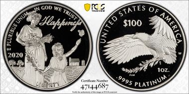 2020-W $100 Platinum Eagle - Happiness PR69DCAM