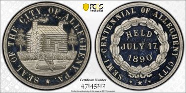 1890 Medal HK-617c White Metal Allegheny City Semi Centennial MS66DMPL