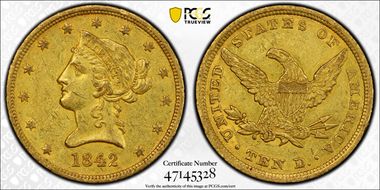 1842 $10 Large Date XF45