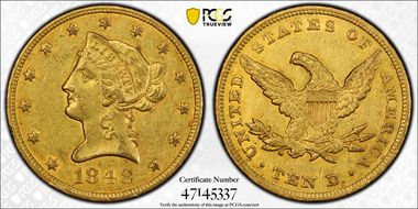 1848 $10 AU53+