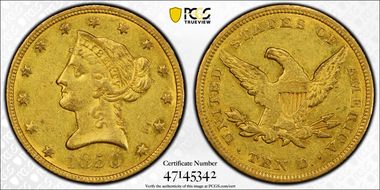 1850 $10 Large Date AU55+ 