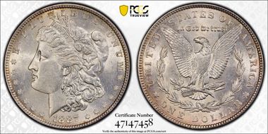 1887 $1 VAM 5 Doubled Date AU58