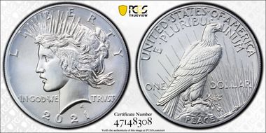2021 $1 Peace Dollar 100th Anniversary MS69