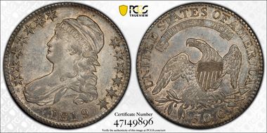 1819/8 50C Large 9 AU53