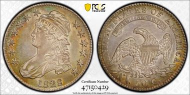 1828 50C Square 2, Small 8s, Sm. Letters AU50