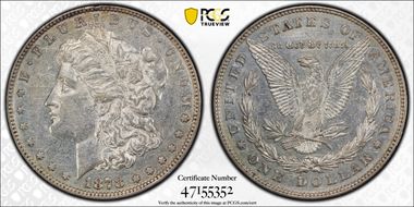 1878 8TF $1 VAM 1, Spear Point AU53