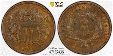 1864 2C Large Motto AU58BN