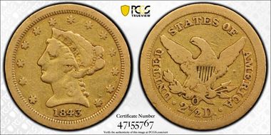 1843-O $2.50 Small Date VG10