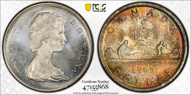 1965 S$1 Type 1 Sm Beads, Pt 5 MS64