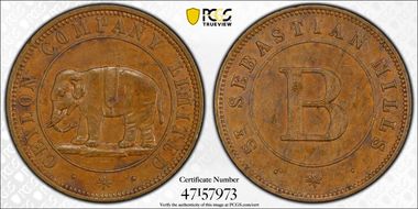 (c.1866) Tk (4-1/2D) Prid-18 "B", Sebastian Mills Ceylon Company Limited MS62BN