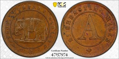 (c.1866) Tk (2-1/4D) Prid-19 "A", Sebastian Mills Ceylon Company Limited MS63BN