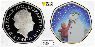 2021 50p The Snowman Colorized Ag PR69DCAM