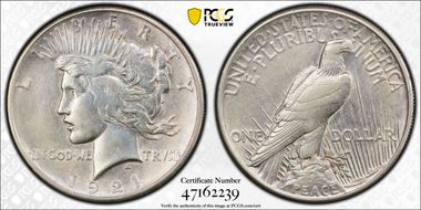 1921 $1 High Relief, Peace N1
